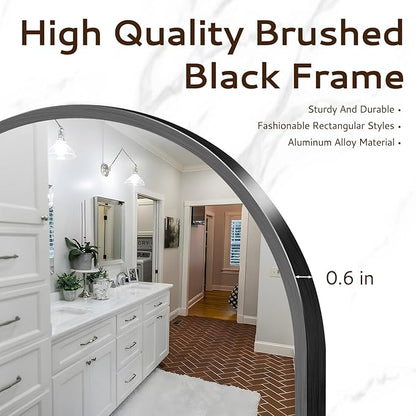 Arched Wall Mirror 20"X30", Black Bathroom Vanity Mirror with Frosted Metal Frame, Modern Farmhouse Mirror Wall Mounted, Curved Arch Design for Bedroom, Living Room & Home Decor