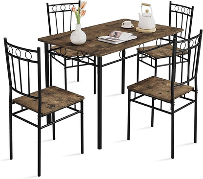 Vipbear Kitchen Dining Table Set for 4, 5-Piece Kitchen Table Set,Dining Room Table Sets,Rectangular Kitchen Table Set with 4 Chairs for Small Space, Dinette,Apartment, Rustic Brown