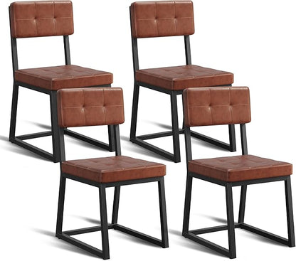 DWVO Modern Dining Chairs Set of 4 Brown Upholstered Kitchen Chairs with Faux Leather Cushion Seat and Heavy Duty Metal Leg for Kitchen Living Room Restaurant, Brown