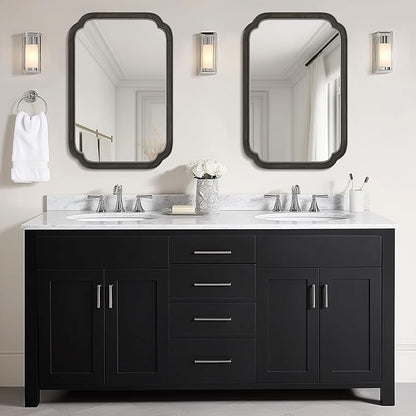 WallBeyond 20" x 30" Rounded Corner Arch Wall Mirror with Wood Frame for Entryway, Living Room or Bedroom Home Decor - Light Woodgrain [20" x 30" Black]