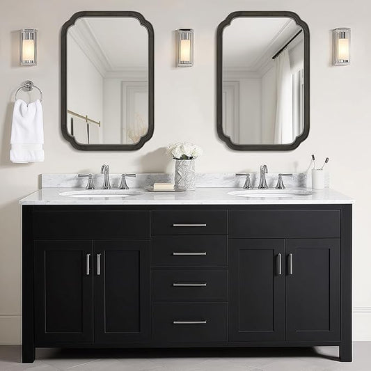 WallBeyond 20" x 30" Rounded Corner Arch Wall Mirror with Wood Frame for Entryway, Living Room or Bedroom Home Decor - Light Woodgrain [20" x 30" Black]