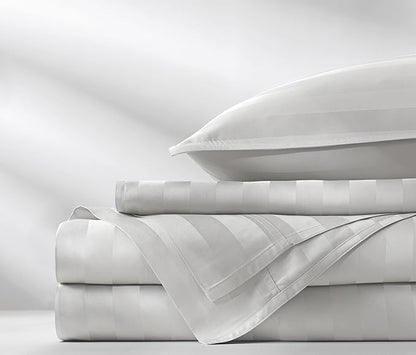 Queen Sheets by Pure Bamboo, Genuine 100% Organic Viscose Derived from Bamboo Bed Sheet Set, Luxuriously Soft & Cooling, Double Stitching, Lifetime Quality Promise (Queen, Jacquard White)