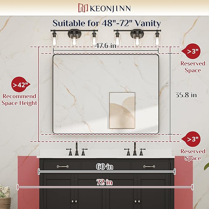 Keonjinn Gold Bathroom Vanity Mirror 48 x 36 Inch Large Rounded Rectangle Vanity Mirror, Brushed Brass Wall Mirror with HD Tempered Glass, Modern Decorative Gold Framed Mirror(Horizontal/Vertical)