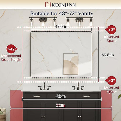 Keonjinn Gold Bathroom Vanity Mirror 48 x 36 Inch Large Rounded Rectangle Vanity Mirror, Brushed Brass Wall Mirror with HD Tempered Glass, Modern Decorative Gold Framed Mirror(Horizontal/Vertical)
