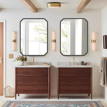 Matte Black Bathroom Vanity Mirror for Over Sink 30" x 40" Modern Rounded Corner Rectangle Wall Mirror Decorative with Non-Rusting Iron Metal Framed (Horizontal/Vertical)