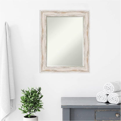 Amanti Art White Bathroom Mirror for Over Sink, 29x23 Alexandria White Wash Rectangle Vanity Mirror, Medium Coastal Wood Frame, Hangs Horizonally and Vertically, Bathroom Wall Decor, Beveled Edge