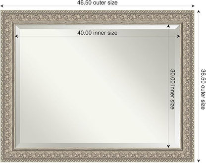 Amanti Art Silver Bathroom Mirror for Over Sink, 37x47 Sydney Silver Rectangle Vanity Mirror, X-Large Traditional Frame, Hangs Horizonally and Vertically, Bathroom Wall Decor, Beveled Edge