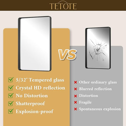 TETOTE 48 x 36 Black Mirror Large Matte Black Bathroom Mirror, Tempered Glass, Wall Mounted for Bathroom, Entryway, Bedroom, Living Room(Horizontal/Vertical)