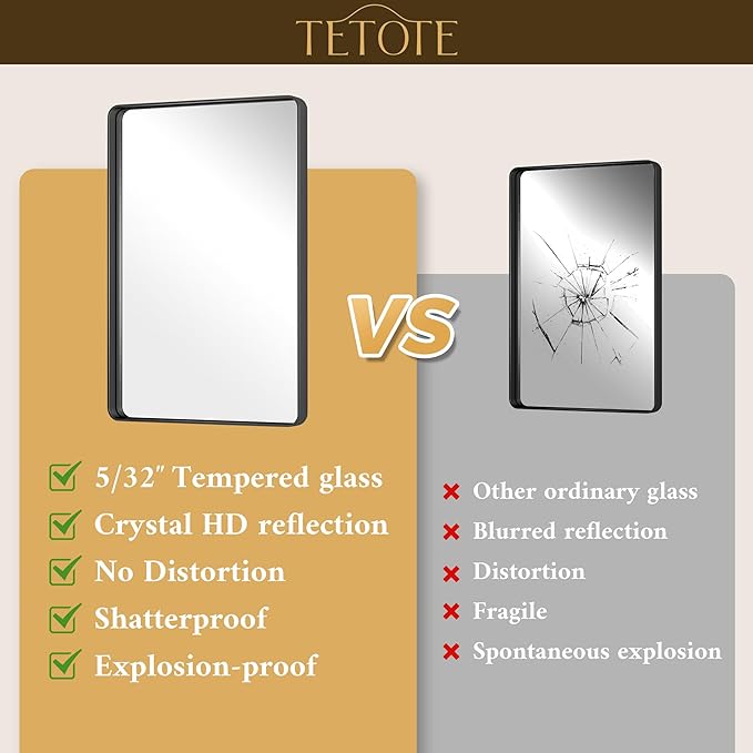 TETOTE 55 x 36 Black Bathroom Mirror Large Black Mirrors for Wall Decor, Metal Frame, Tempered Glass, Modern Farmhouse Wall Mounted Mirror for Decorative(Horizontal/Vertical)