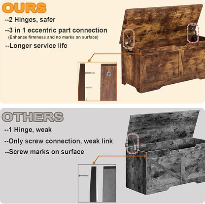 39.4" Storage Chest, Wooden Storage Bench, Lift Top Toy Chest with 2 Safety Hinges, Large Toy Box, Entryway Bench for Living Room, Bedroom, Rustic Brown