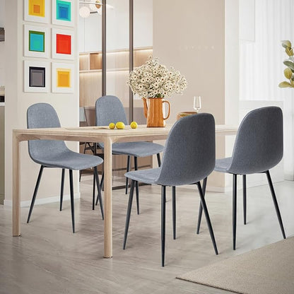FurnitureR Dining Chairs Set of 4, Fabric Comfy Seat Armless Side Chairs with Metal Legs for Home Kitchen Dining Room Reception Room, Slubbed Grey