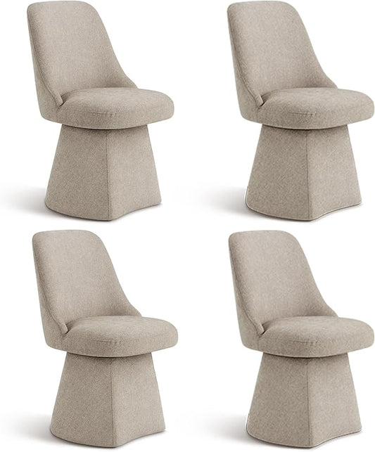 Swivel Dining Chair Mid Century Modern DeskChair High Back Upholstered Linen Fabric SideChair for Kitchen Diningroom Bedroom,Khaki,4 Box