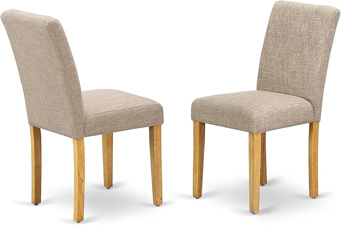 East West Furniture ANAB3-OAK-04 3 Piece Dinette Set for Small Spaces Contains a Round Dining Table with Pedestal and 2 Light Tan Linen Fabric Upholstered Chairs, 36x36 Inch, Oak