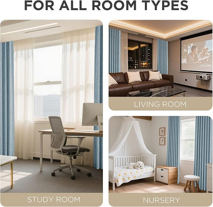Joydeco 100% Blackout Curtains for Bedroom - Natural Linen Curtains 72" L Long, Thermal Insulated 2 Panels Sky Blue Light Blocking Drapes, Rod Pocket & Back Tabs, Darkening Privacy for Living Room