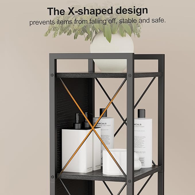 Homhedy 5 Tier Bookshelf Bookcase, Tall Narrow Bookshelf for Small Space, Metal Storage Shelves with Back Panel, for Home Office, Living Room, Kitchen, Bedroom, Industrial Style, Black
