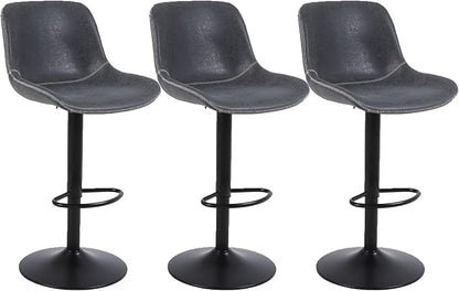 Bar Stools, Swivel Counter Height Barstools with Back, Adjustable Modern Bar Chairs, Tall Armless PU Leather Kitchen Island Stool (Black 02, Set of 3)