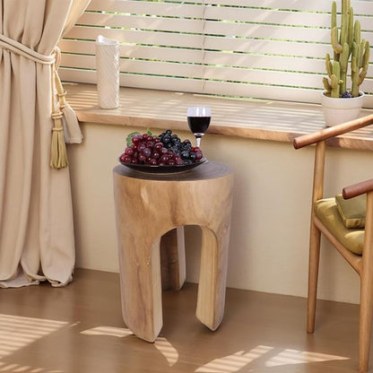 Athaliah Wood Side Table Stump, 15.75" H Rustic End Table Stool, Round Wooden Tree Stump for Garden Patio Lawn Home Decor