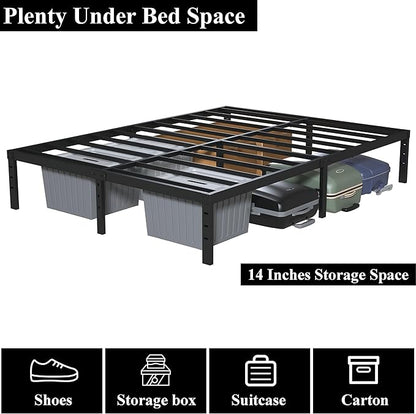 16 Inch Queen Bed Frame No Box Spring Required, Metal Platform Queen Size Bed Frames with 14 Inch Storage, 3,500 lbs Heavy Duty Steel Slats Support, Easy Assembly Mattress Foundation
