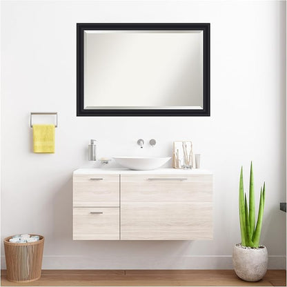 Amanti Art Black Bathroom Mirror for Over Sink, 28x40 Dalat Black Rectangle Vanity Mirror, Large Traditional Frame, Hangs Horizonally and Vertically, Bathroom Wall Decor, Beveled Edge