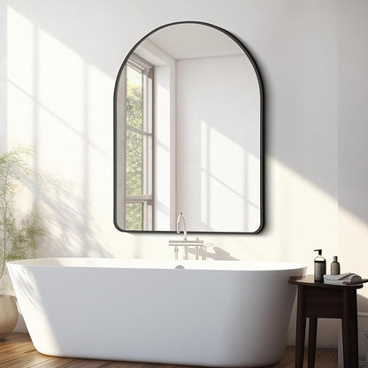 FORBATH Arched Mirror 30x40 Inch, Black Arched Bathroom Mirror Wall Mounted Modern Black Aluminum Frame Decor Large Dresser Mirror for Bedroom Living Room Entryway, Hanging or Leaning Against Wall