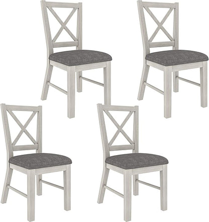 Solid Wood Dining Chairs Set of 4, Farmhouse Chairs with High Cross Back and Upholstered Seat, Easy Assembly for Dining Room, Kitchen, Washed Gray