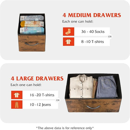WLIVE Dresser for Bedroom with 8 Drawers, Wide Fabric Dresser for Storage and Organization, Bedroom Dressers, Chest of Drawers for Living Room, Closet, Entryway, Rustic Brown Wood Grain Print