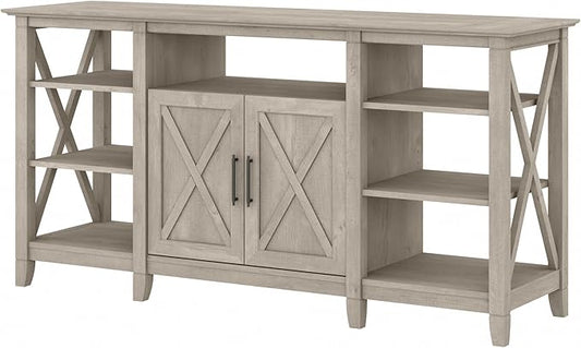 Bush Furniture Key West Tall TV Stand for 65 Inch TV in Washed Gray, Farmhouse Entertainment Center with Storage