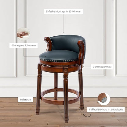 Cow top Leather Wooden Bar Stools, 26" Counter Height Bar Chair with Back, 180 Degrees Swivel Barstools Chair for Home Kitchen Counter,Dining Room, Restaurant