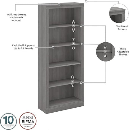 Bush Furniture Saratoga Tall 5 Shelf Bookcase in Modern Gray, Home Office Organizer, Vertical Storage Solution for Books and Office Supplies, Tall Bookshelf