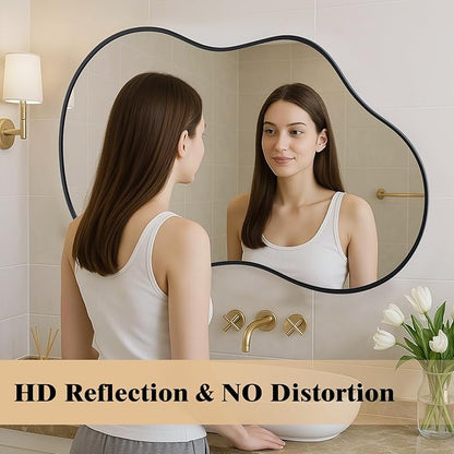WEER Irregular Wall Mirror, 20x36 inch Black Asymmetrical Mirror Wall Mounted Mirrors Decorative, Abstract Wavy Aluminum Alloy Frame Mirror for Bathroom, Bedroom, Living Room, Entryway