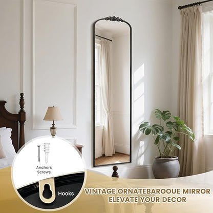 WallBeyond Arched Full Length Mirror Wall Mounted, 21x78 Inch Black Antique Mirror, Vintage Metal Frame Full Body Mirro for Bedroom, Living Room, Hanging or Leaning