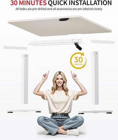 Okin Standing Desk Electric Adjustable Computer Desks, Whole Piece Stand up Desk Office Gaming Home Office Memory Desks 48x24 inches Cream Pecans