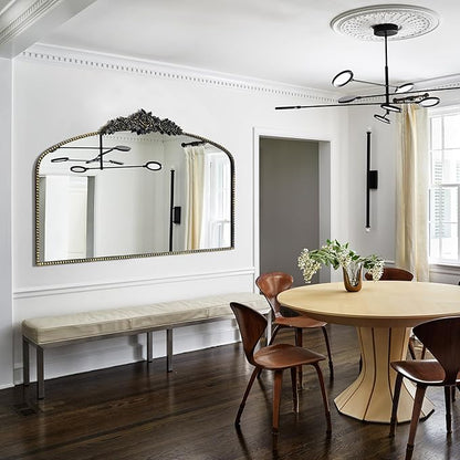 Antique Arched Black Mirror 48"x30", Traditional Victorian Vintage Mantel Mirrors with Ornate Metal Frame, Baroque Mirrors for Fireplace/Entryway/Dining Room/Living Room/Bathroom