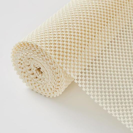 Beautysaid Shelf and Drawer Liner for Kitchen Cabinet, Non Adhesive Non Slip Shelf Paper Thickened for Dresser Pantry Shelve Bathroom Protector Liner Breathable Mat(Cream White Weave,18 in x 10 FT)
