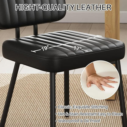 Dining Chairs Set of 4, Upholstered Mid Century Modern Kitchen Dining Room Accent Chairs with Faux Leather Cushion Seat & Metal Legs for Kitchen, Living Room (Black, Set of 4)