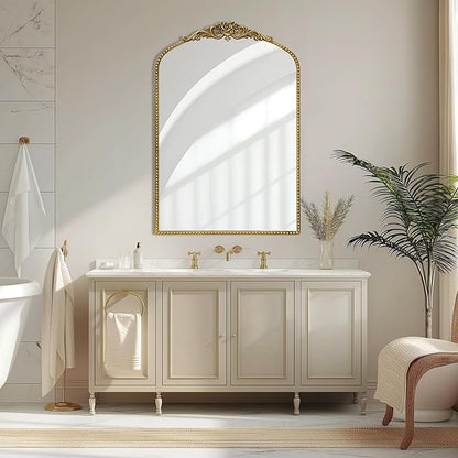 AIXI HOME Vintage Gold Arched Mirror 24"x36", Traditional Arendahl Antique Mirror with Ornate Metal Frame, Baroque Wall Mounted Mirrors for Entryway/Bathroom/Living Room/Hallway/Bedroom