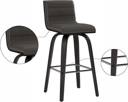 Armen Living Vienna 26" Swivel Counter Stool in Black Wood Finish with Gray Faux Leather - Set of 4