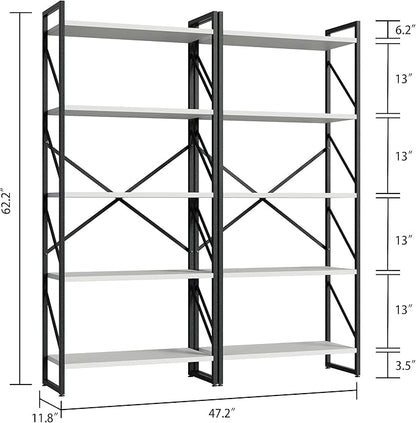 Shintenchi 2-Tier Bookshelf: Tall Industrial Bookcase for Living Room/Home/Office, Modern Book Holder with Storage Rack Shelves - White