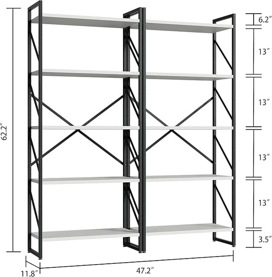 Shintenchi 2-Tier Bookshelf: Tall Industrial Bookcase for Living Room/Home/Office, Modern Book Holder with Storage Rack Shelves - White