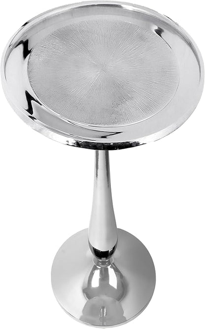 CLEENTABLE Farmhouse Pedestal Round End Table - End Table for Indoor Use - Modern Lightweight Metal Accent Side Table for Small Spaces, Nightstand, Bedroom, Living Room, Office, Balcony 21"(Silver)