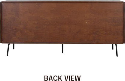 NTC Veil Sideboard with 2 Doors and 3 Drawers, Buffet Cabinet with Vertical Groove Design and Metal Legs, Storage Cabinet for Living Room, and Entryway, Effortless Assembly - Dark Walnut