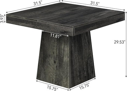 LITTLE TREE Dining Table for 4 People, 31.5-Inch Square Small Kitchen Table, Farmhouse Dinner Table with Sturdy Pedestal Base for Restaurant, Dining Room, Living Room, Grey