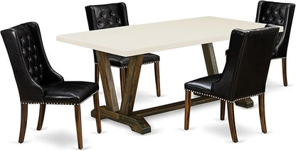 East West Furniture V727FO749-5 5 Piece Dining Set Includes a Rectangle Dining Room Table with V-Legs and 4 Black Faux Leather Upholstered Parson Chairs, 40x72 Inch, Multi-Color