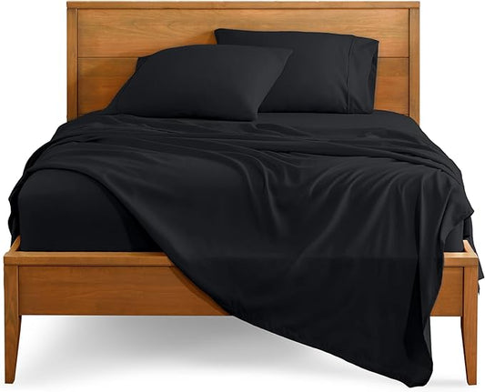 Bare Home Twin XL Sheet Set - 1800 Ultra-Soft Microfiber Twin Extra Long Bed Sheets - Double Brushed - Deep Pockets - Easy Fit - Extra Soft - 3 Piece Set - Bed Sheets & Pillowcases (Twin XL, Black)
