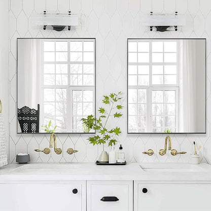 24x32 Inch Black Bathroom Mirror for Wall, Aluminum Frame Rectangle Rectangular Vanity Mirror, Modern Large for Bedroom, Living Room, Horizontal or Vertical