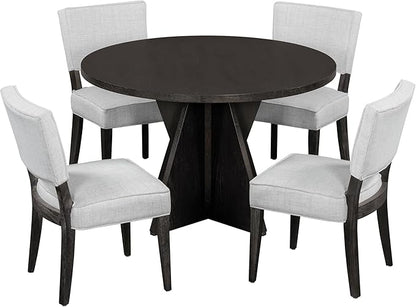 Ball & Cast Retro Dining Table Set for 4 with 4 Upholstered Chairs,5-Piece Wooden Living Room Furniture W/ 47" Round Dining Table and Designed Base,for Small Space,Apartment,Dining Room,Espresso