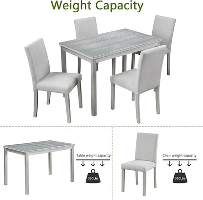 Ball & Cast 5 Piece Dining Table Set,Kitchen Table Set for 4 W/ 45.5" Rectangular Wooden Dining Table,Living Room Furniture W/ 4 Upholstered Chairs,for Dining Room,Kitchen,Silver Grey