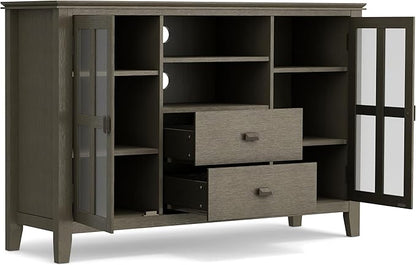SIMPLIHOME Artisan SOLID WOOD 53 inch Wide Transitional TV Media Stand in Farmhouse Grey For TVs up to 60 inches for the Living Room and Entertainment Center