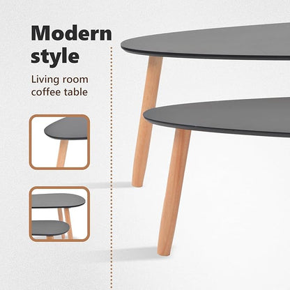 vidaXL Nesting Coffee Table 2 pcs, Side Tables with Solid Pine Wood Legs, Scandinavian Style End Table for Living Room, Black