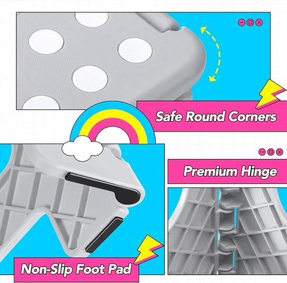 Delxo Folding Step Stool, 11 inch Non-Slip Foldable Stools Up to 300 LBS, Step Stool with Handle, Lightweight for Kitchen, Bathroom, Bedroom, Garden, Grey, 1PC